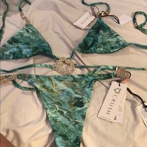 Crush Green Bikini Set with Crystal Accents
